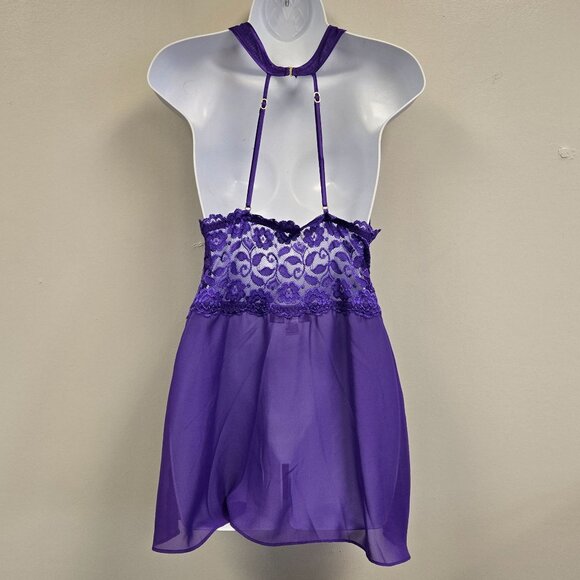 Cinema Etoile Seductivewear Purple Lace Sheer Robe and Chemise Set Medium - Picture 3 of 15
